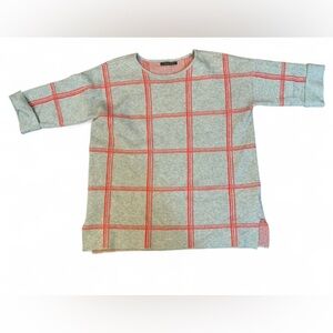 Tahari Gray and Red Plaid Sweater
